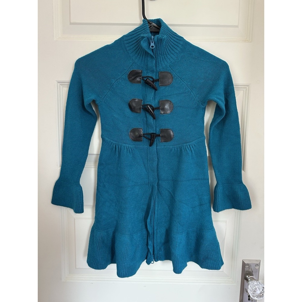 VTG Y2K Take Out Girls Sweater‎ Shirt Size 7/8 Blue Teal Dressy Casual Knit Top